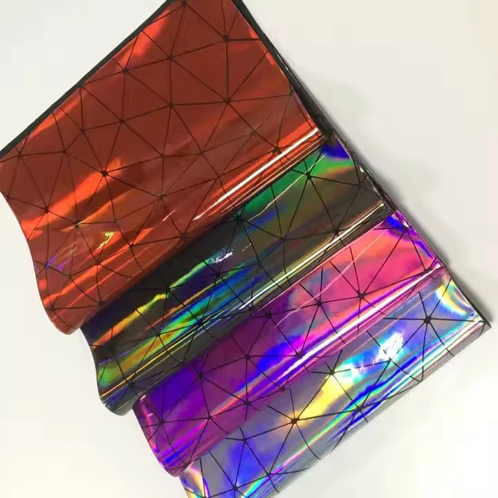 Holographic Reflective Synthetic Faux Leather Fabric PU Embossed Pattern Anti-Mildew For Bags Furniture Decorative Purpose